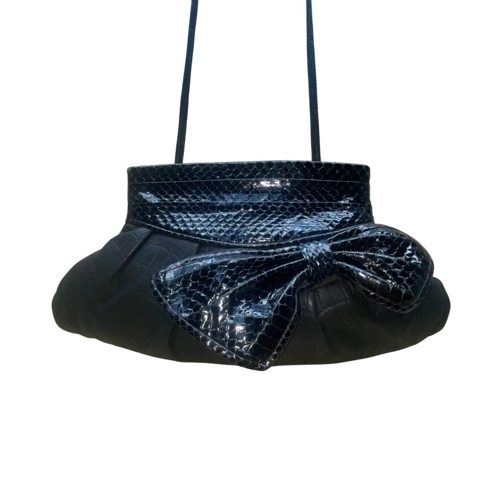 Cynthia Lockhart Women’s Black Faux Leather Bow Evening Clutch Crossbody Bag